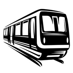 Monochrome illustration of an oncoming train on a track in a stylish design