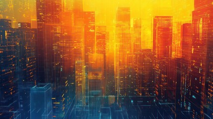 Fototapeta premium Futuristic cityscape at sunset