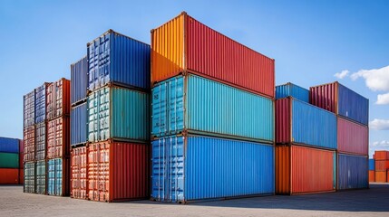 Containers in shipping yard, shipping port. 