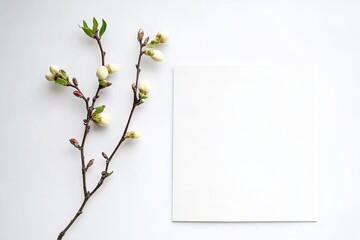A blank white postcard with pink and green flowers.