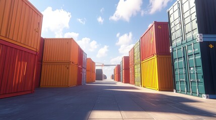 Fototapeta premium Containers in shipping yard, shipping port. 