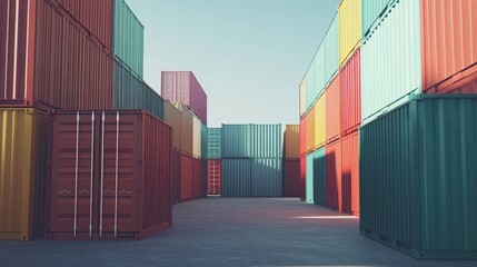 Fototapeta premium Containers in shipping yard, shipping port. 