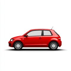 Fototapeta premium Red Compact Car Side Profile on White Background