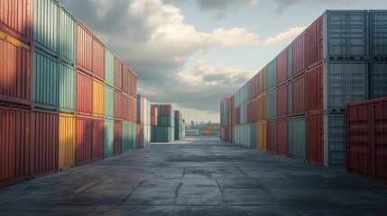 Fototapeta premium Containers in shipping yard, shipping port. 