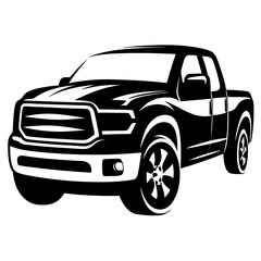 Black and white vector illustration of a modern pickup truck design