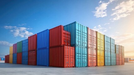 Fototapeta premium Containers in shipping yard, shipping port. 
