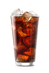 Glass of cola with ice cubes isolated on white