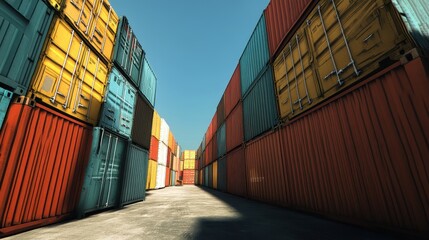 Fototapeta premium Containers in shipping yard, shipping port. 