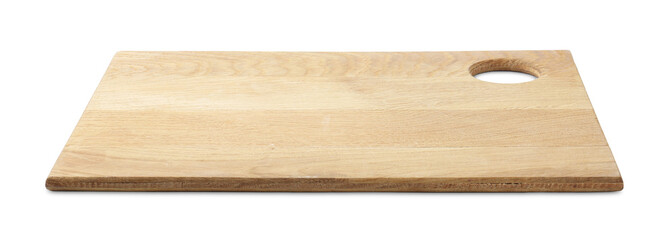 One wooden serving board isolated on white. Space for text