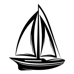 Minimalist black and white sailboat illustration, representing ocean adventure and exploration