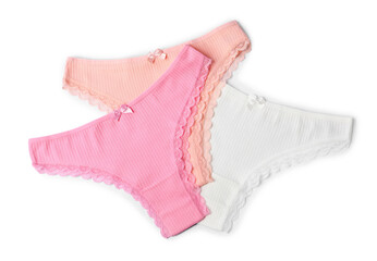 Beautiful panties isolated on white, top view