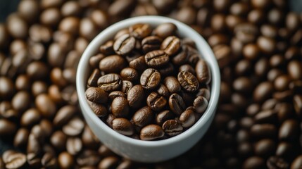 Fototapeta premium Roasted coffee beans in the shape of a heart, centered on a white ceramic mug generative ai