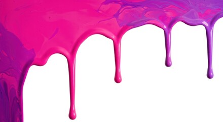 Pink and purple paint dripping down a white surface abstract colorful background.