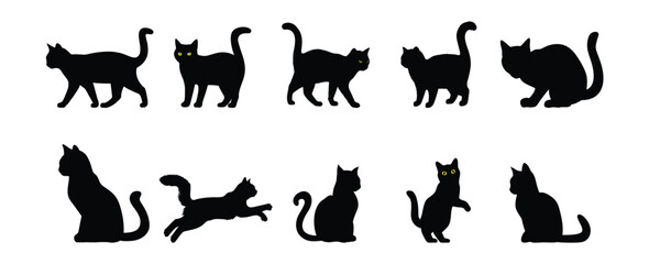 Minimalist black silhouette of sitting cats
