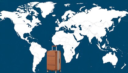 A brown suitcase in front of a map of the world, symbolizing global travel and exploration. This visually represents the allure of discovering new cultures and destinations