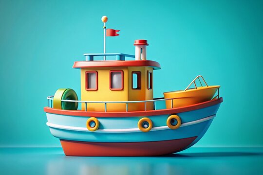 Cute Cartoon Boat Front View, Nautical Flat Design Illustration, Split-Complementary Colors