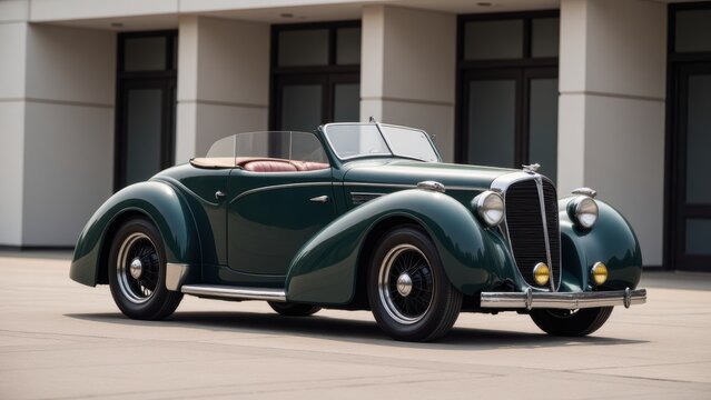 Vintage 1937 Delage D8-120 Cabriolet, a Classic Luxury Car in Dark Green, Front View, Parked