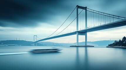 Obraz premium Istanbul Bridge, Ferry, Dramatic Sky