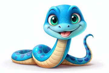 Fototapeta premium Cute Cartoon Snake 2025: Minimalist Blue-Eyed Reptile Illustration