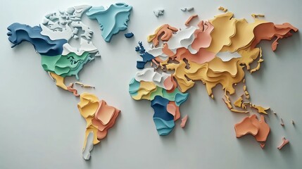 Fototapeta premium Sleek 3D World Map on White Background for Design Projects