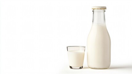 Refreshing Kefir Bottle with Half-Filled Glass - Healthy Probiotic Dairy Drink Concept