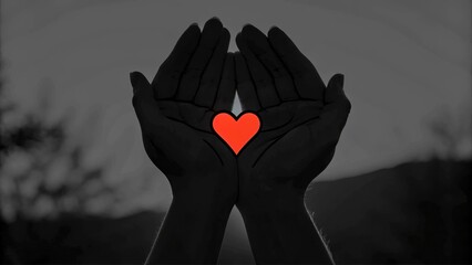 World Blood Donor Day Hands forming a heart silhouette against a dark background, symbolizing love and connection.