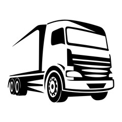 Stylized monochrome illustration of a commercial flatbed truck on white background