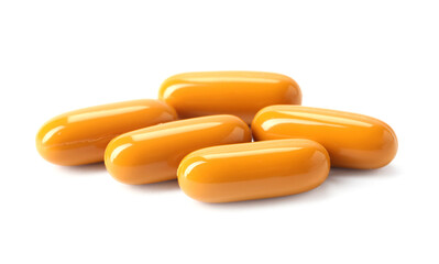 Collagen capsules isolated on white. Dietary supplement