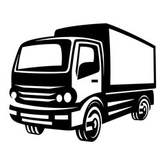 Stylized Black and White Delivery Truck Illustration for Logistics and Transport