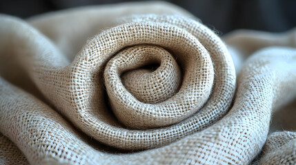 Fototapeta premium Beige Linen Fabric Rolled into a Circular Shape