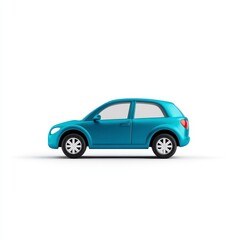 Naklejka premium Teal Blue Compact Car Side Profile on White Background