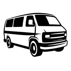 Black and white illustration of a minivan, great for graphics projects