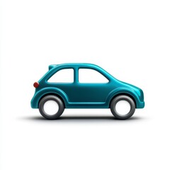 Fototapeta premium Teal Toy Car Profile on White Background