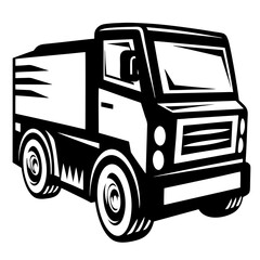 Bold Black and White Illustration of a Compact Delivery Truck on White