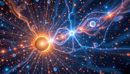 Fototapeta premium A dynamic view of a cosmological network of stars and galaxies interconnected in space.