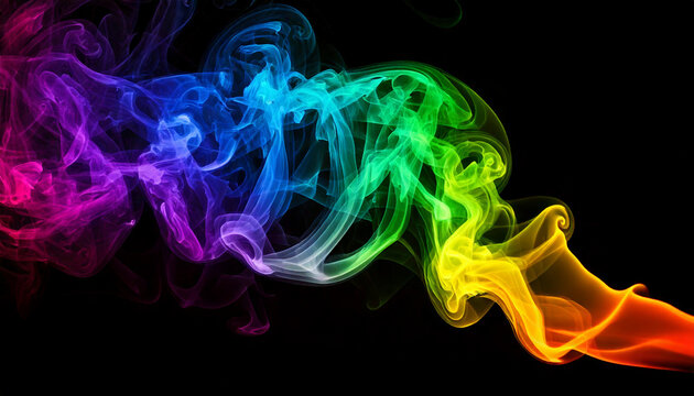 Reversed Drift: Smoky rainbow plumes sweep from right to left in a dreamy blend of color and motion, celebrating LGBTQ+ identity and abstract beauty against black void..