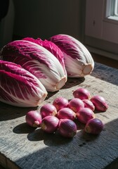 Radicchio Trio and Shallots in Window Light