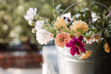 bucket of freshly picked summer flowers