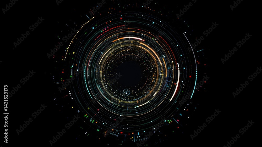 Poster abstract digital interface with circular patterns and glowing lines. abstract image of digital artwo