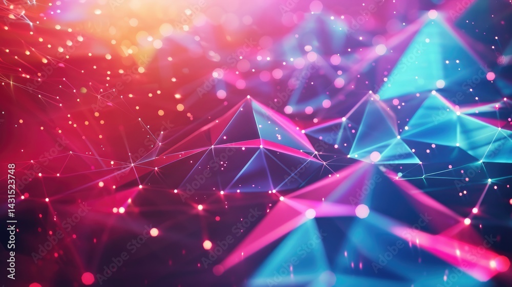 Poster abstract network of glowing lines and dots with bokeh effect. digital artwork of vibrant color of gl