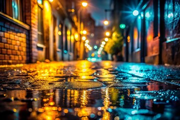 Obraz premium Dark Urban Alleyway Rain Night Macro Photography Stock Photo