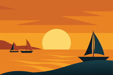 sailboats-on-the-horizon-under-a-golden-sky--.eps