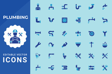 Plumbing fill icon set. Tools and Equipment Icons and Vector illustration.