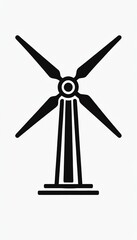 Fototapeta premium Minimalist black line icon of wind turbine on white background, simple wind energy icon in black outline, clean wind turbine symbol in minimalist style, environment, green, technology, motion 