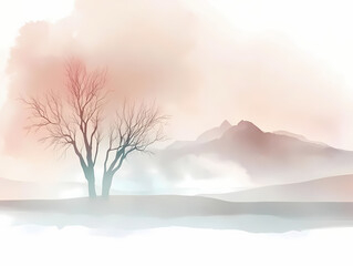 Tranquil Trees and Mountains at Dawn | JPG | 300 DPI