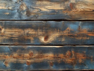 Fototapeta premium Dark Blue and Brown Rustic Wood Grain Texture: Close-up of Weathered Wooden Planks with Knots, Fine Grain, and a Distressed, Vintage Feel