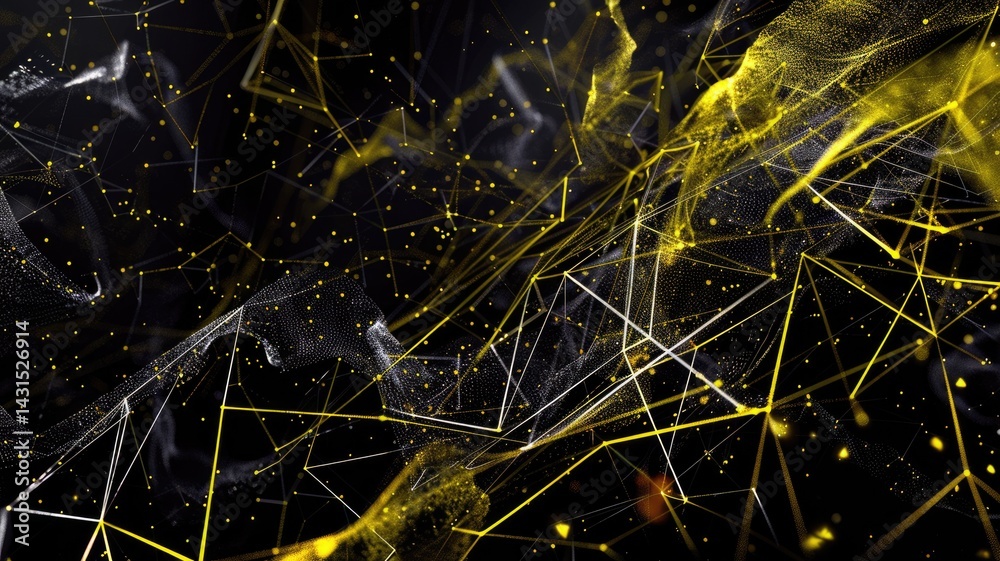 Poster abstract picture of golden particle with sparkle atom style design connect and flow show energy dyna