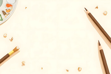 Drawing, wooden brush, paint brush, pencil, eraser, palette, watercolor, pattern.