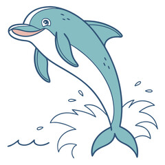 Naklejka premium Cute Cartoon Dolphin Splashing in Ocean Illustration