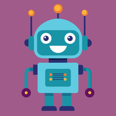 Friendly Robot Cartoon Vector Character on Purple Background

